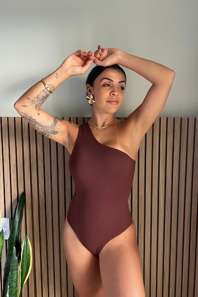 Body/Maiô - ombro único - Vênus - MARROM